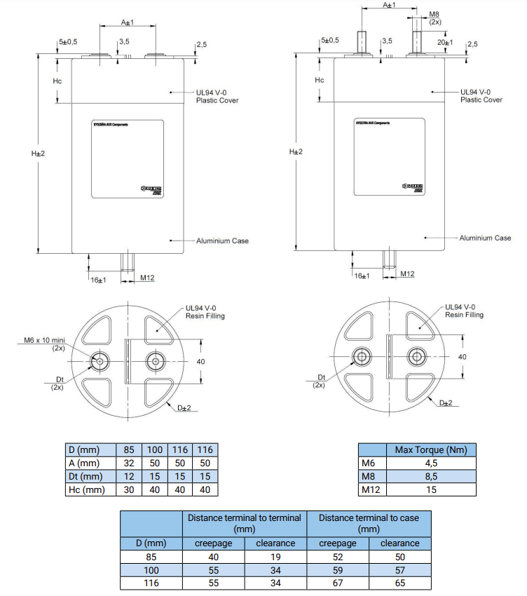 机械图纸 - KYOCERA AVX FFLK直流滤波薄膜电容器